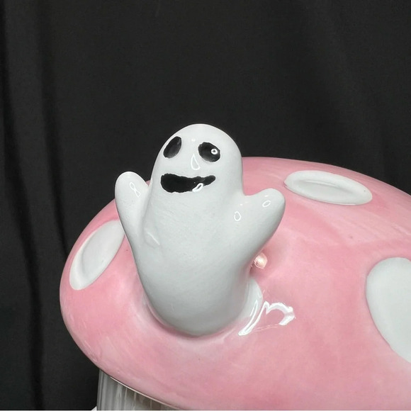 Cobwebs & Cauldrons Halloween Pink Polka Dot Mushroom Ghost Home Coffee Mug - Picture 7 of 12